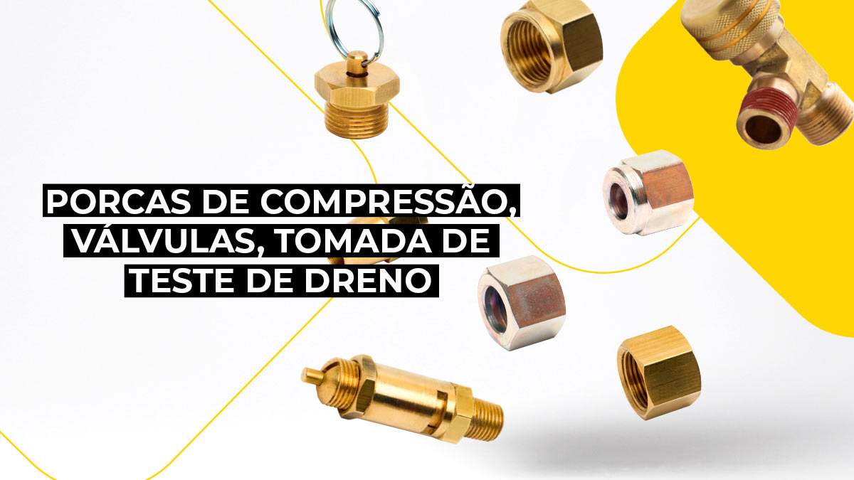 Porcas-de-compressao-valvulas-tomada-de-teste-de-dreno